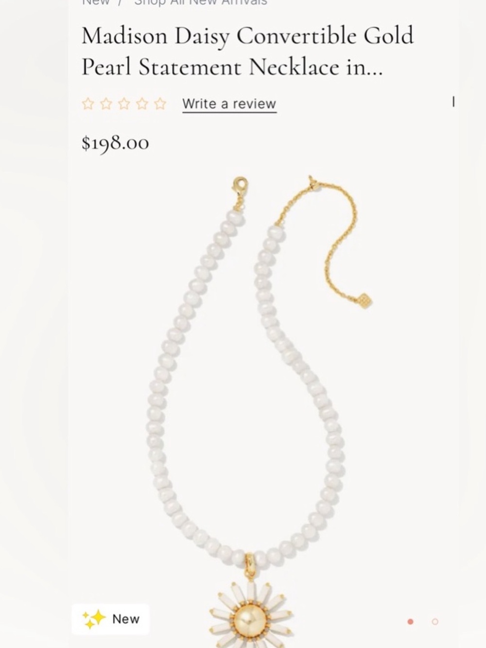 Kendra Scott statement White Pearl Necklace with Gold Sunburst Pendant